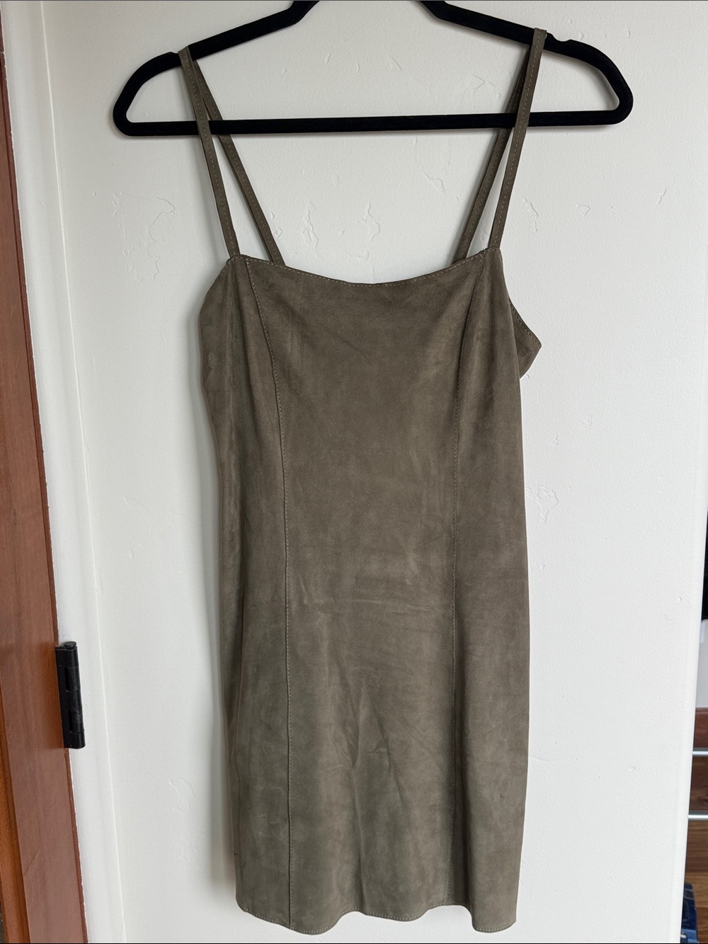 VTG Vera Pelle Genuine Sheep Skin Leather Mini Dress in Military Green 42